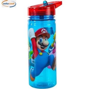 PAP-SUPER MARIO BORRACCIA TRITAN TRASPARENTE CON CANNUCCIA CELESTE ROSSA 580 ML